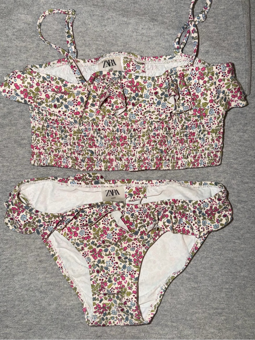 ZARA Kids Floral Smocked Bikini Set in Pink, Green, Blue